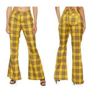 Almost Famous 90s Yellow Plaid Flare Pants/Sz:1/NWT